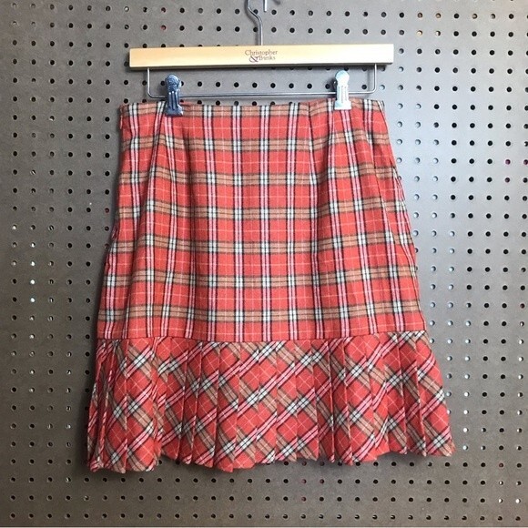 Ann Taylor LOFT~ Orange Plaid Pleated Wool Blend Mini Skirt size 4 - Picture 4 of 5